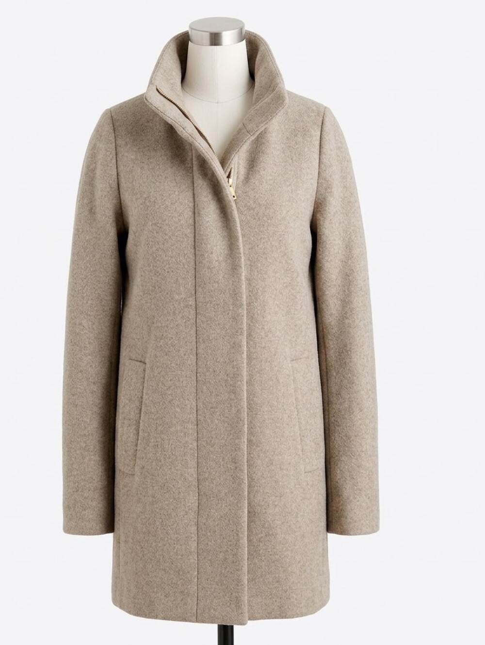 J.Crew Wool Blend City Coat Oatmeal Women’s Size 10 Funnel Neck Zip Jacket